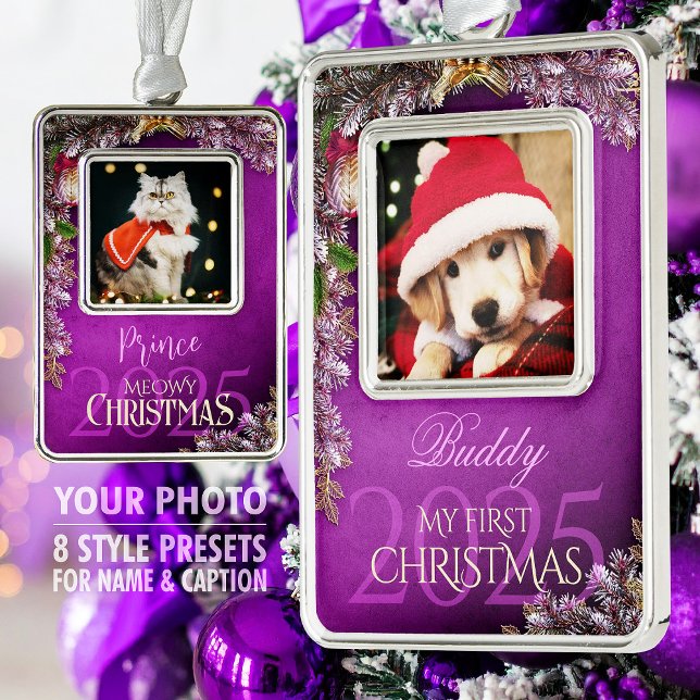 First Christmas Pet Photo Keepsake, Purple Decor - Ornament (Creator Uploaded)