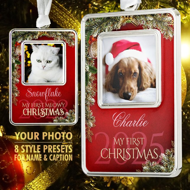 First Christmas Pet Photo Keepsake, Red Decor - Ornament (Creator Uploaded)