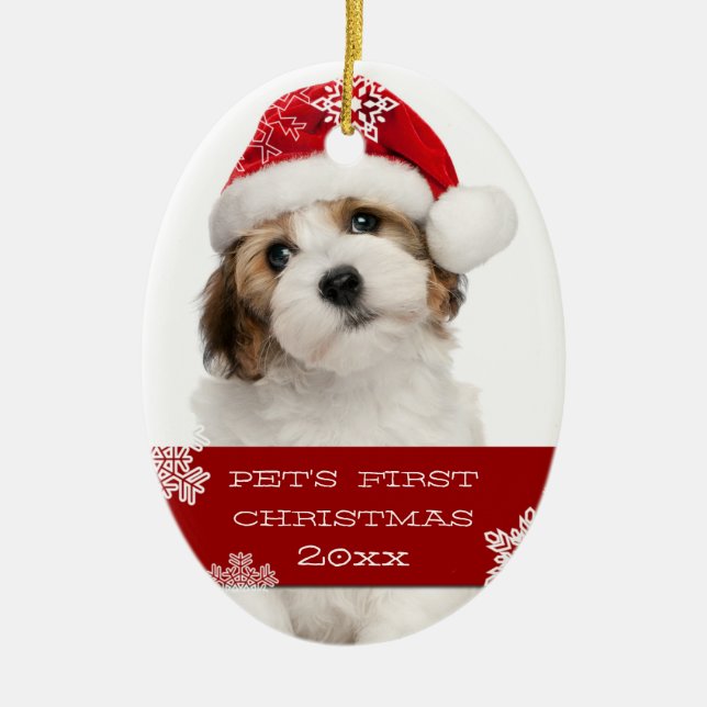 First Christmas Pet Photo Ornament | RED (Front)