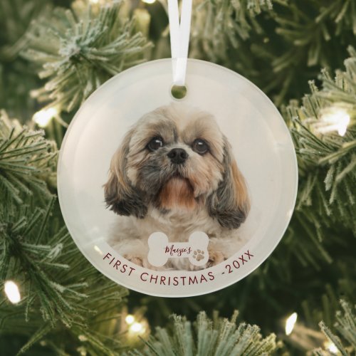 First Christmas Pet Photo Shih Tzu Dog Glass Ornament