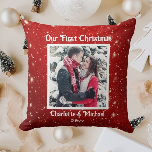 First Christmas Photo Add Names Throw Pillow