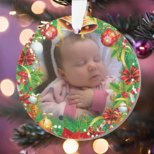 First Christmas Photo Baby Name & Date of Birth Ornament