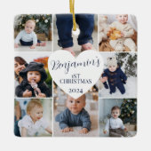 First Christmas Photo Gallery Birth Stats Keepsake Ceramic Ornament (Front)