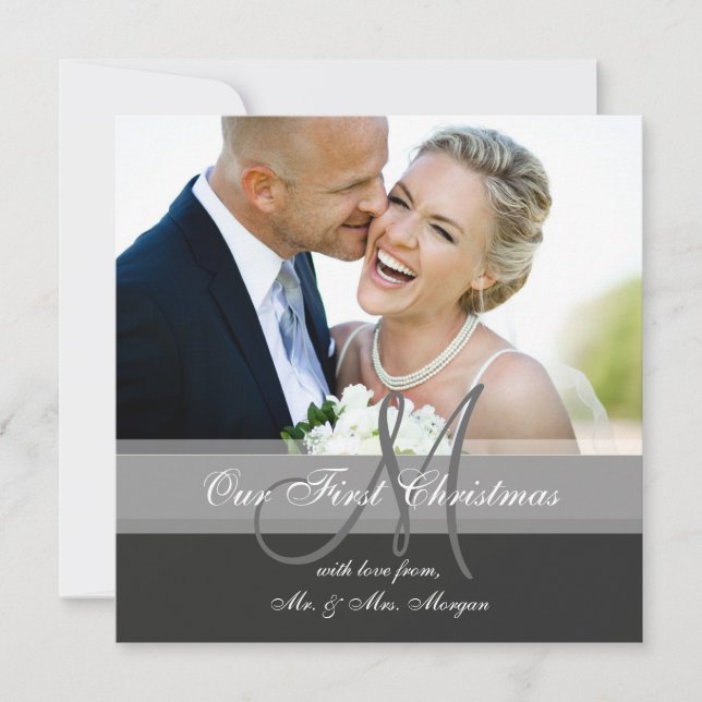 First Christmas Photo Greeting Card | Monogram (Front)