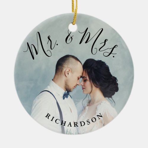 First Christmas Photo  Mr and Mrs Ceramic Ornament
