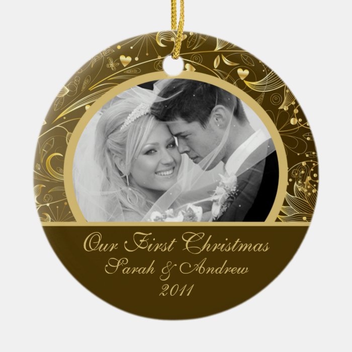 First Christmas Photo Ornament Gold Floral