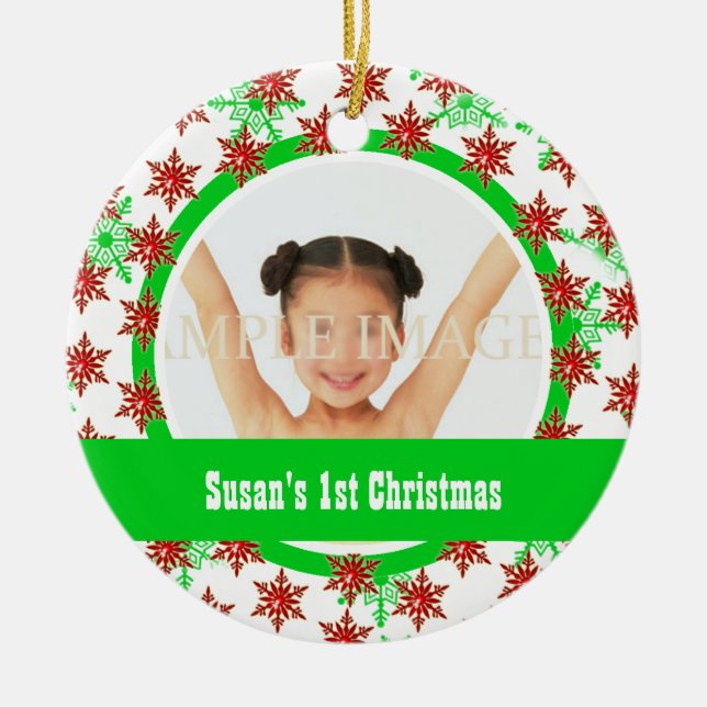 First christmas photo personalize ceramic ornament (Front)