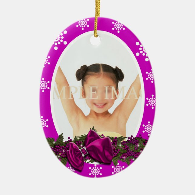 First Christmas photo PERSONALIZE pink Ceramic Ornament (Front)
