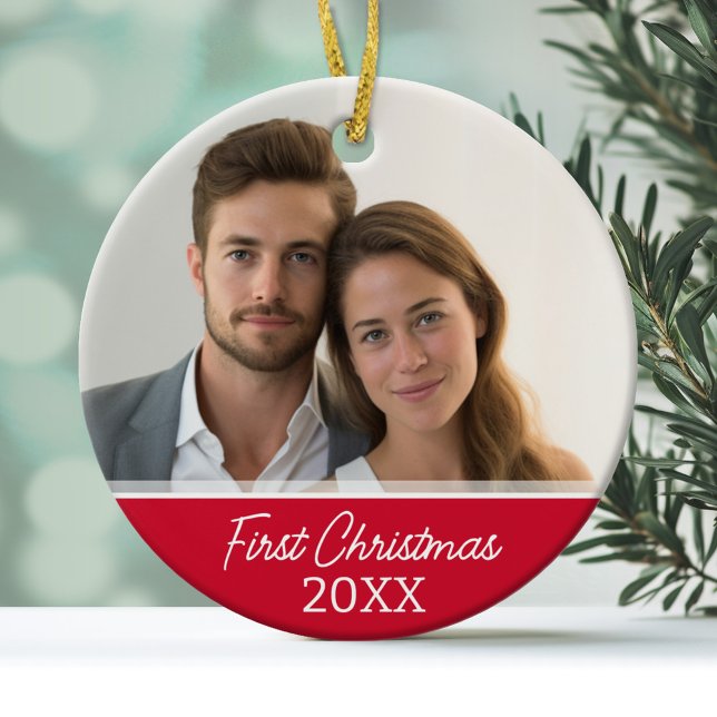 First Christmas Photo - Single Sided Ceramic Ornament (Personalized Photo Ornament - Frist Christmas)