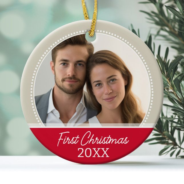 First Christmas Photo - Single Sided Ceramic Ornament (Personalized Wedding Photo Ornament - First Christmas)