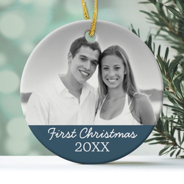 First Christmas Photo - Single Sided Ceramic Ornament (Personalized Wedding Photo Ornament)