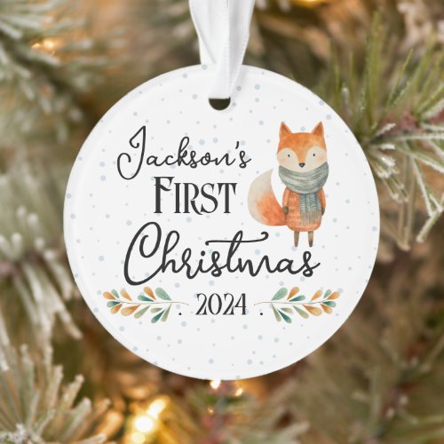 First Christmas Photo Watercolor Fox Ornament