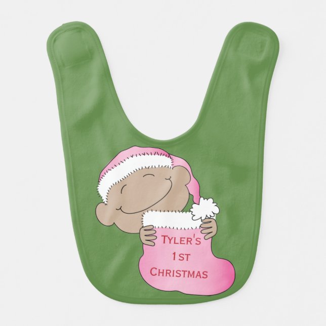 First Christmas Pink Baby Bib (Front)