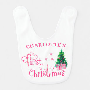 PERSONALISED BIB FOR BABY'S FIRST 1ST CHRISTMAS XMAS BOYS/GIRLS PINK/BLUE/WHITE 