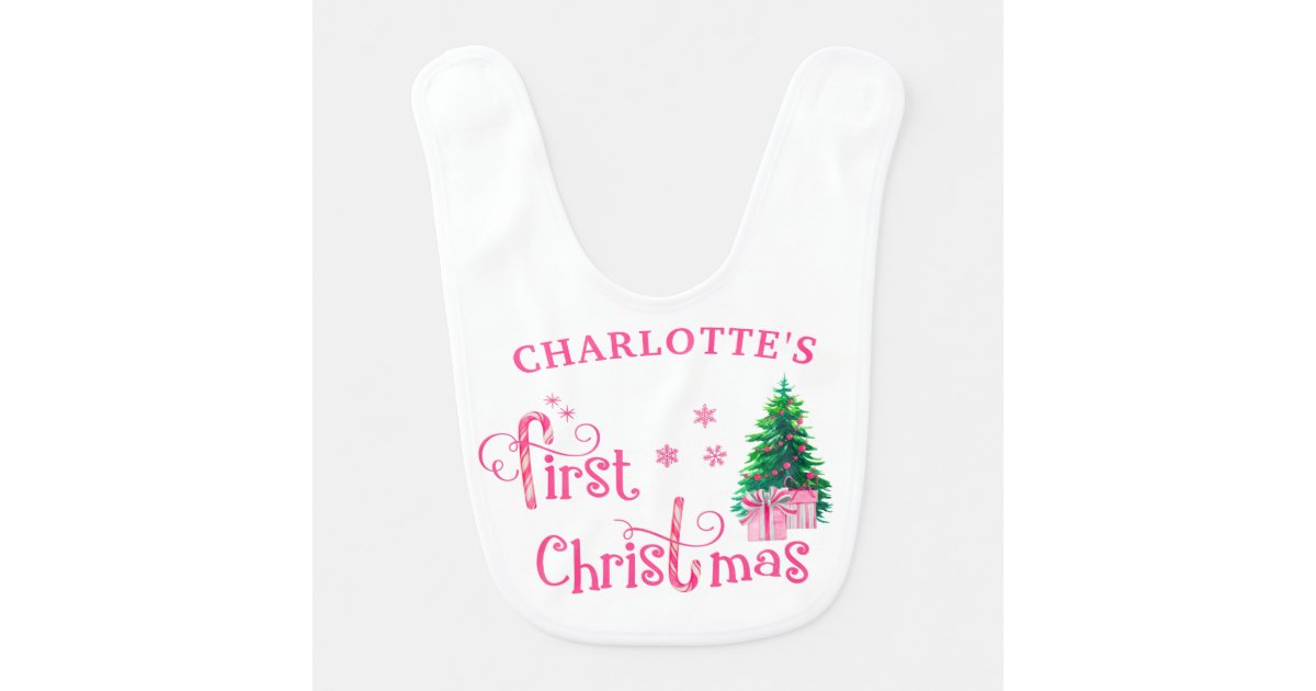 First Christmas Pink Gifts Under Christmas Tree Baby Bib Zazzle Com