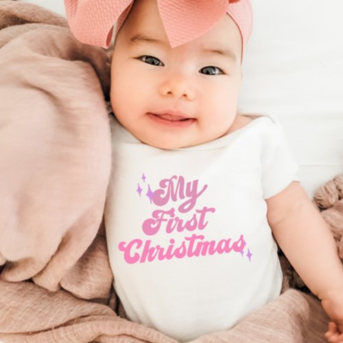 First Christmas Pink Girls Baby Bodysuit