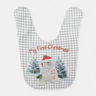 First Christmas Polar Bear and Bird Baby Bib