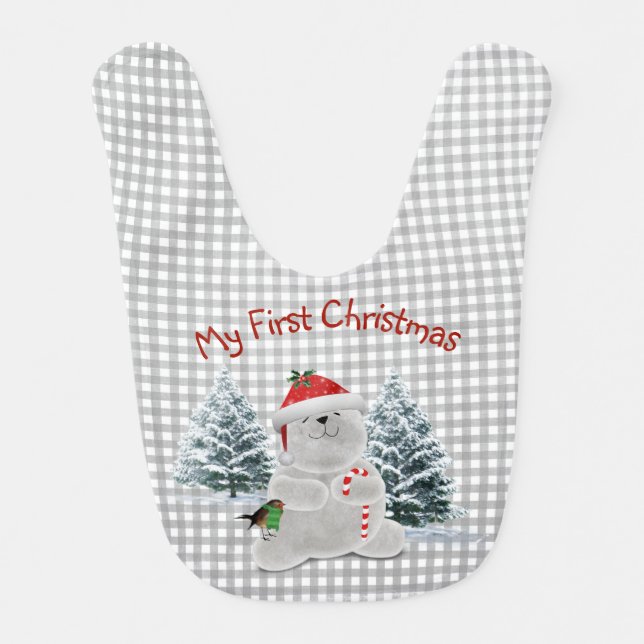 First Christmas Polar Bear and Bird   Baby Bib (Front)