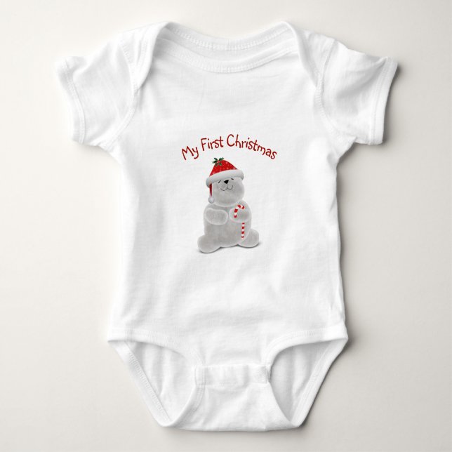 First Christmas Polar Bear Baby Bodysuit (Front)