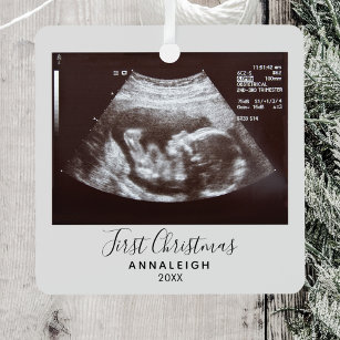 First Christmas Pregnancy Ultrasound Announcement Metal Ornament