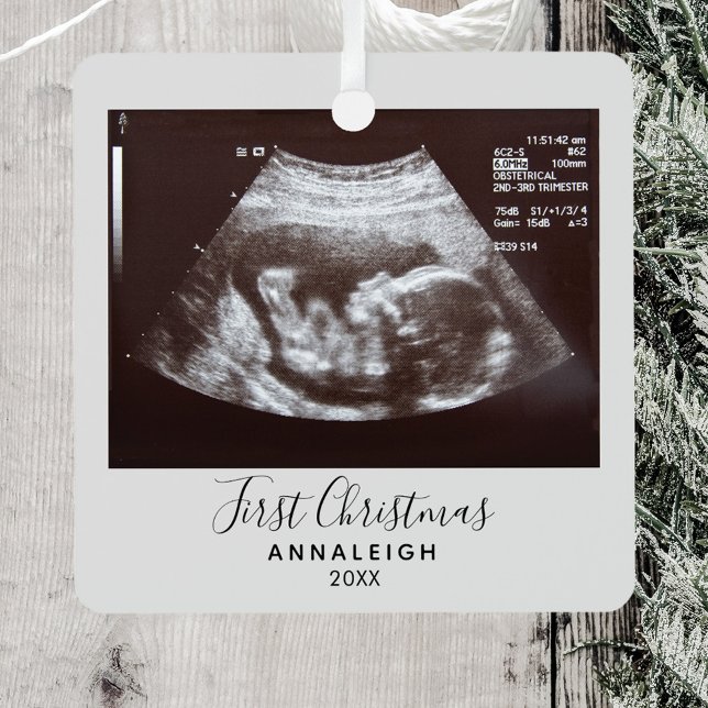 First Christmas Pregnancy Ultrasound Announcement Metal Ornament (First Christmas Sonogram Metal Ornament)