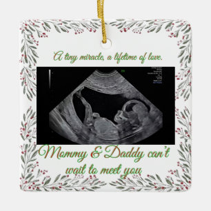 First Christmas Pregnancy Ultrasound Photo Holiday Ceramic Ornament