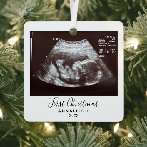 First Christmas Pregnancy Ultrasound Photo Holiday Metal Ornament