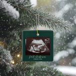 First Christmas Pregnancy Ultrasound Scan Custom Ceramic Ornament<br><div class="desc">It's always a good time to share this exciting news with your nearest and dearest. Perfect Christmas gift idea for the grandma the rest of the family with an ultrasound photo ornament. Easily add the baby scan photo and a name by clicking the "Personalize" button. Customize this unique announcement display,...</div>