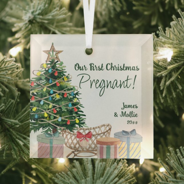 First Christmas Pregnant Christmas Tree and Crib Glass Ornament (Insitu)