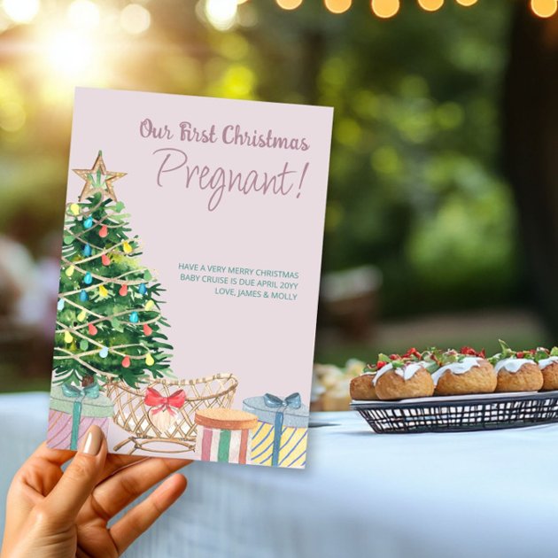 Pregnancy christmas card - Pink Dramatic personalized gifts for you First christmas pregnant tree and crib pregnancy holiday card