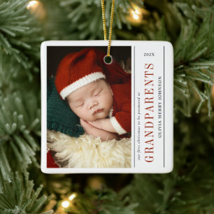 First Christmas Promoted Grandparents 2 Photos Ceramic Ornament