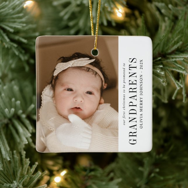 First Christmas Promoted Grandparents 2 Photos  Ceramic Ornament (Tree)