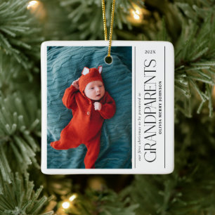 First Christmas Promoted Grandparents Daddy Photo Ceramic Ornament