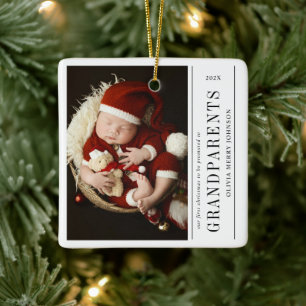 First Christmas Promoted Grandparents Daddy Photo Ceramic Ornament