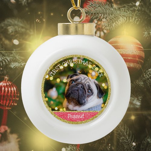 First Christmas Puppy Dog Ceramic Ball Ornament