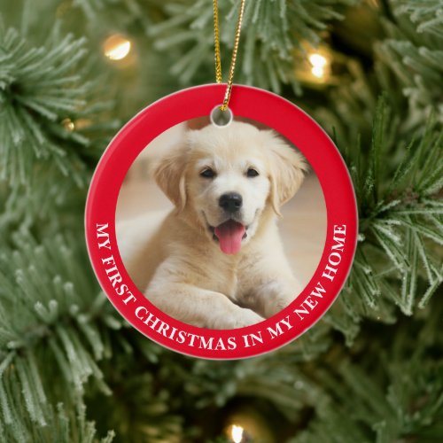 First Christmas Puppy Dog Personalized Photo Ceramic Ornament