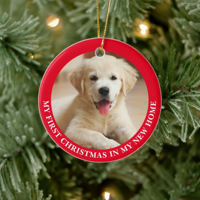 First Christmas Puppy Dog Personalized Photo Ceramic Ornament (Tree)