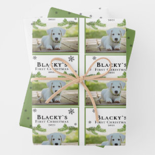 First Christmas Puppy Dog Pet Snowflake Photo Wrapping Paper Sheets