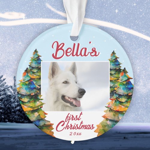 First Christmas Puppy Name Christmas Trees Photo Ornament