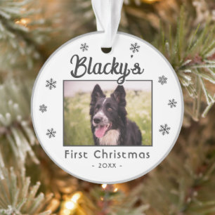 First Christmas Puppy Name Snowflakes Photo  Ornament