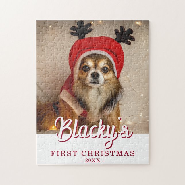First Christmas Puppy Photo Personalized Jigsaw Puzzle (Vertical)