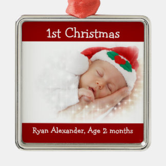 First Christmas Red and White Photo Ornament