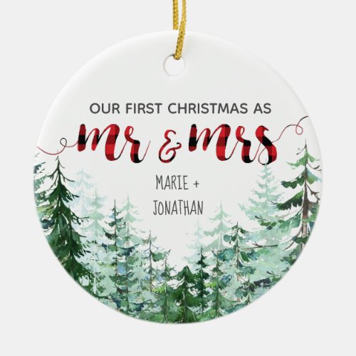 First Christmas Red Plaid Ornament Snow