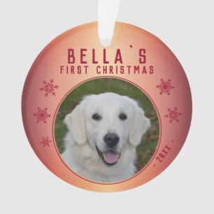 First Christmas Red Snowflake Puppy Photo Ornament