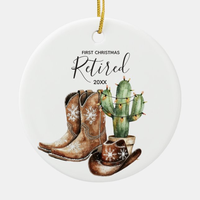 First Christmas Retired Cactus Cowboy Gift Ceramic Ornament (Front)