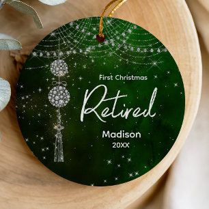 First Christmas retired elegant green glitter Ceramic Ornament