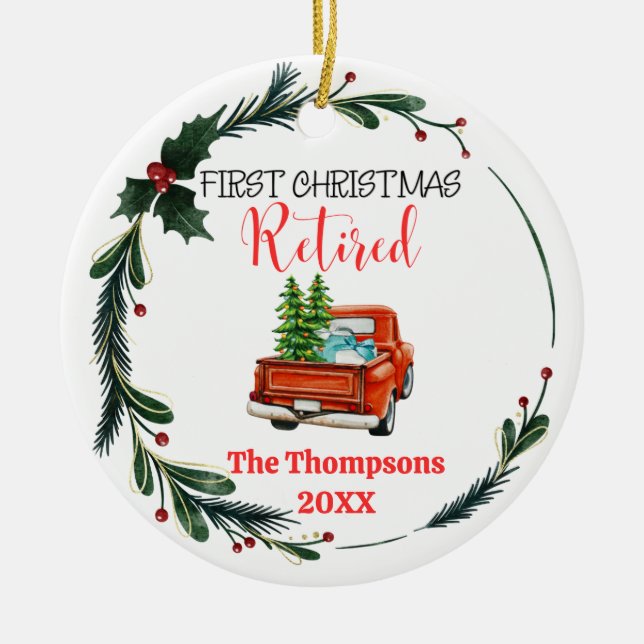 First Christmas Retired Personalized Ceramic Ornament (Front)