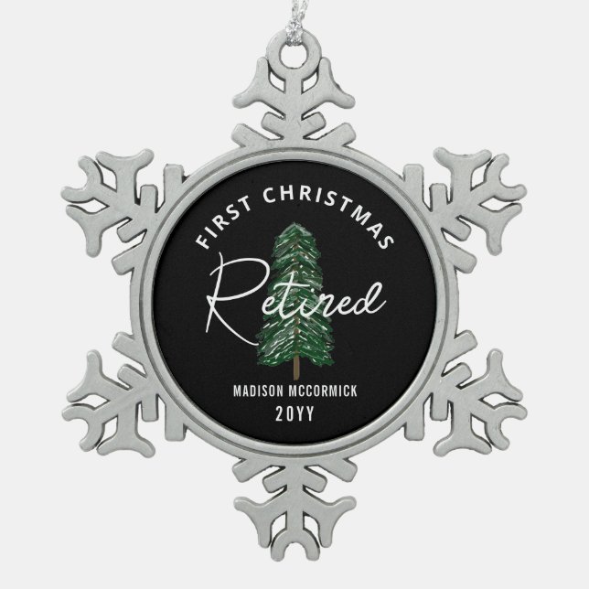 First Christmas Retired Personalized Snowflake Pewter Christmas Ornament (Front)