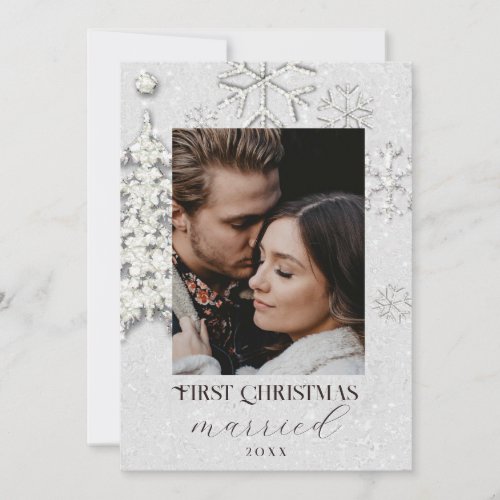 First Christmas Rhinestones Glitter Couple Photo Holiday Card