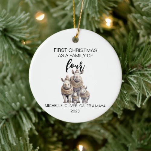 First Christmas Rhino Family of Four Ceramic Ornament